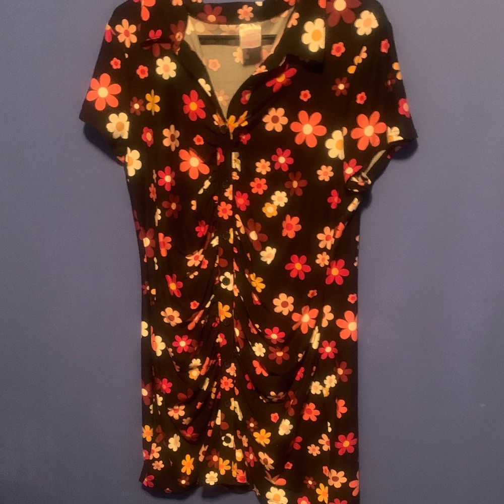 No Boundaries Black Mini Dress with Pink & Orange Floral Print
